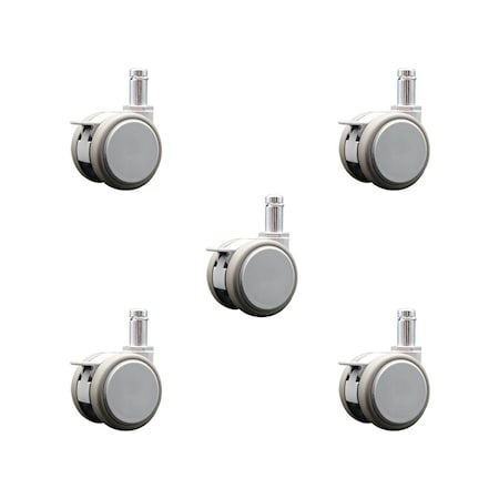 Service Caster 2 Inch MRI Safe Casters with Brakes, 7/16 Inch Grip Ring Stem, Set of 5, SCC, 5PK SCC-GR02S50-TPR-GRY-B-71678-MRI-5